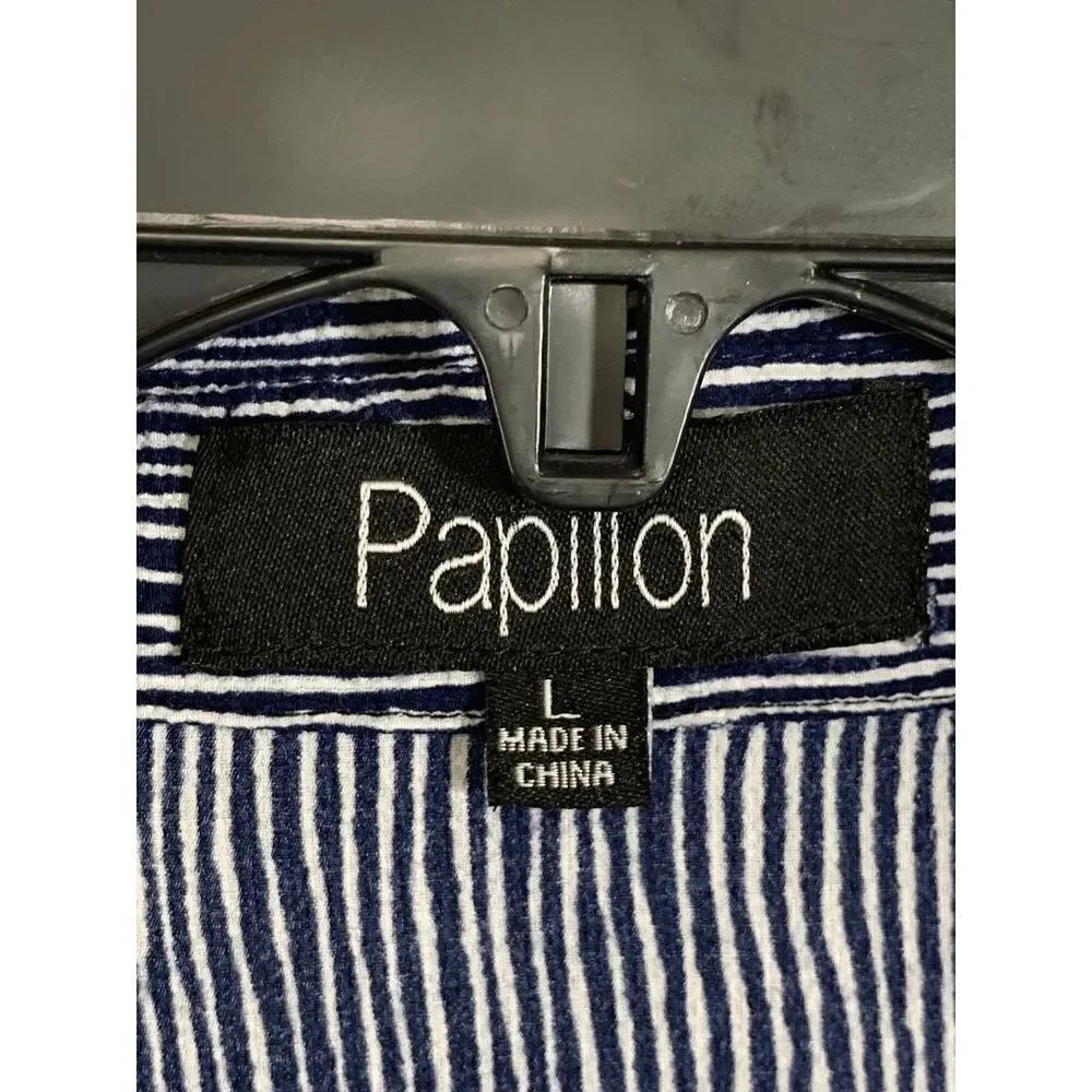 Papillon Women's Striped Lace-up Front Long Shirt Navy Size Large - Picture 4 of 11
